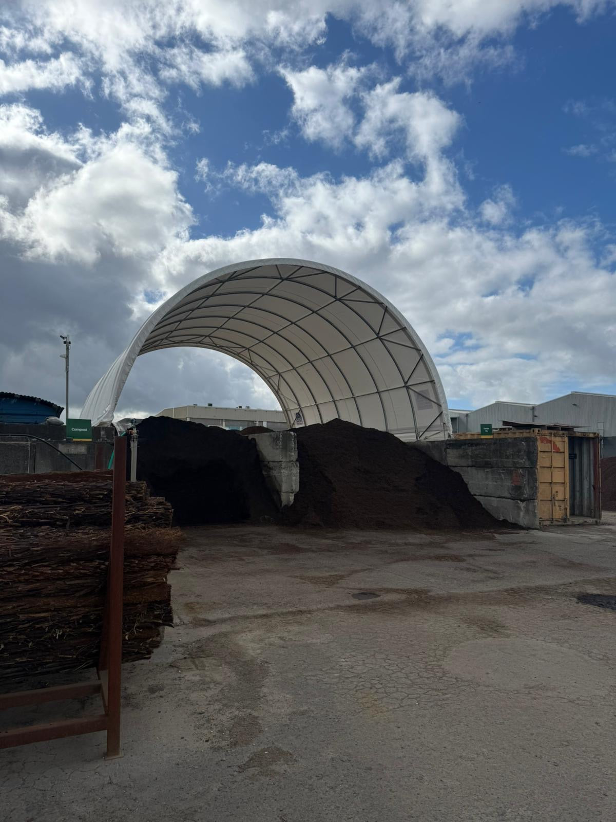 Custom height 10m container shelter at a West Auckland landscape supplies yard