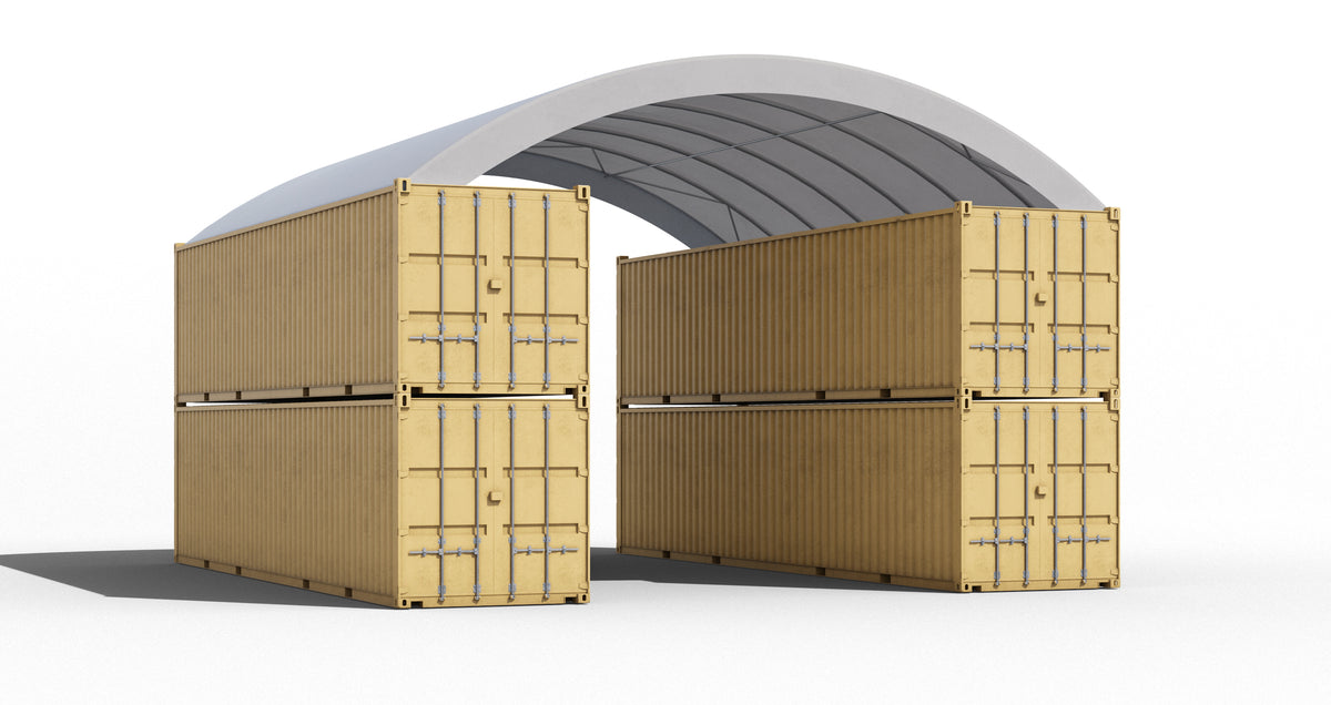 Outside to outside mounted 10m container shelter, double stacked