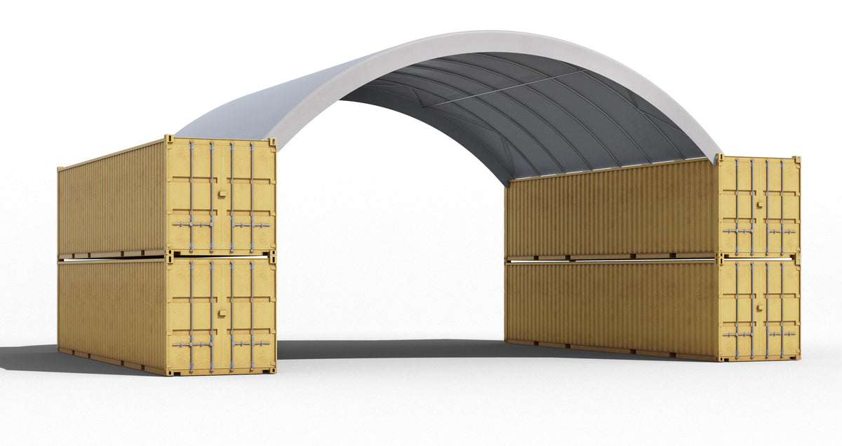 Outside to outside mounted 12m container shelter, double stacked