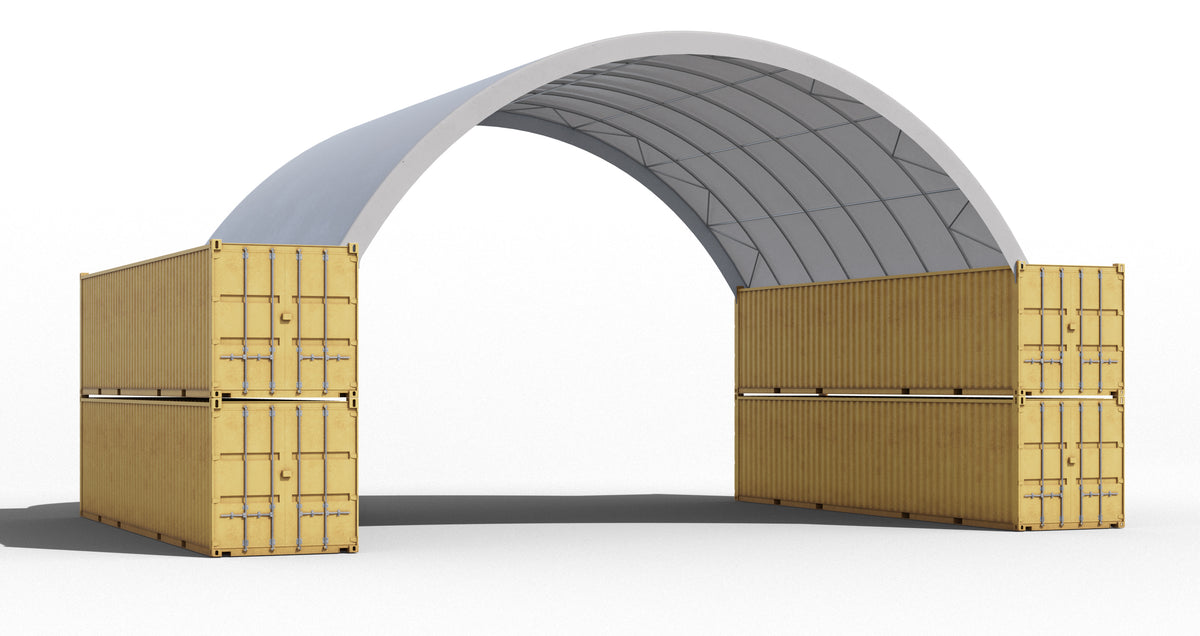 Outside to outside mounted 14m container shelter, double stacked
