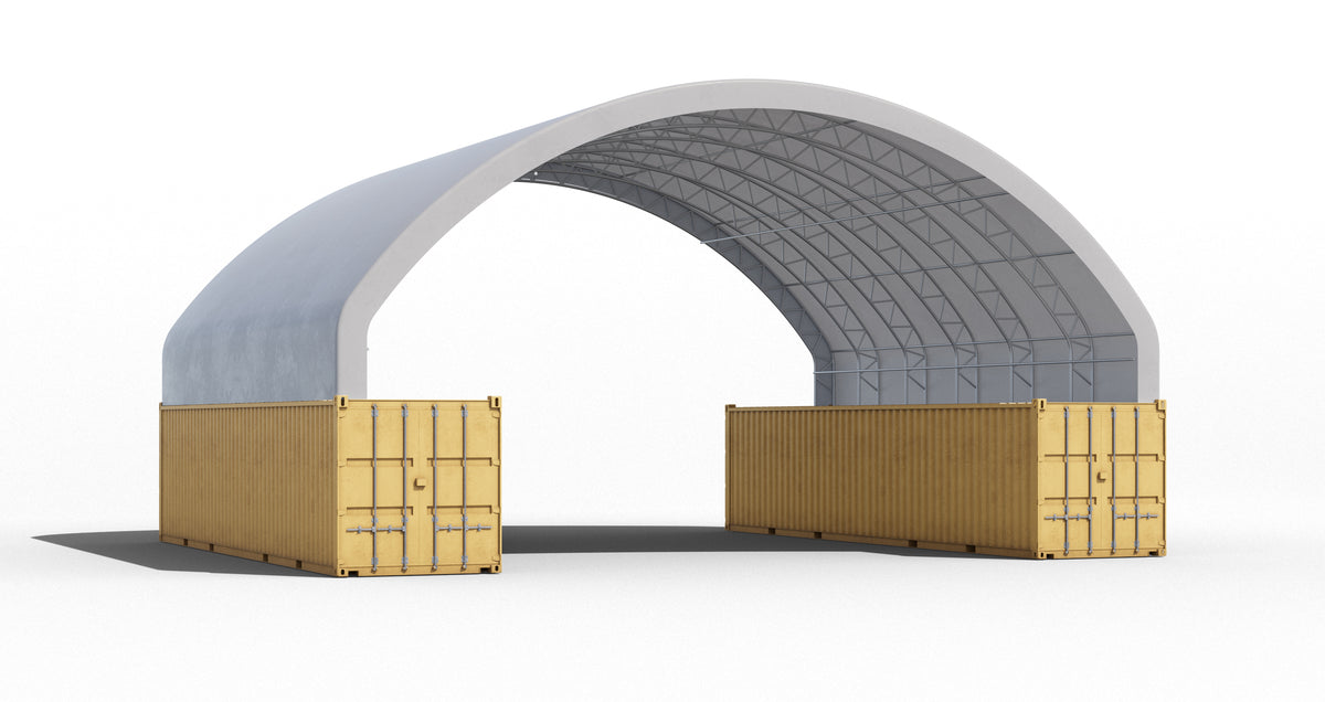 Outside to outside mounted 14m Truss container shelter, single stack