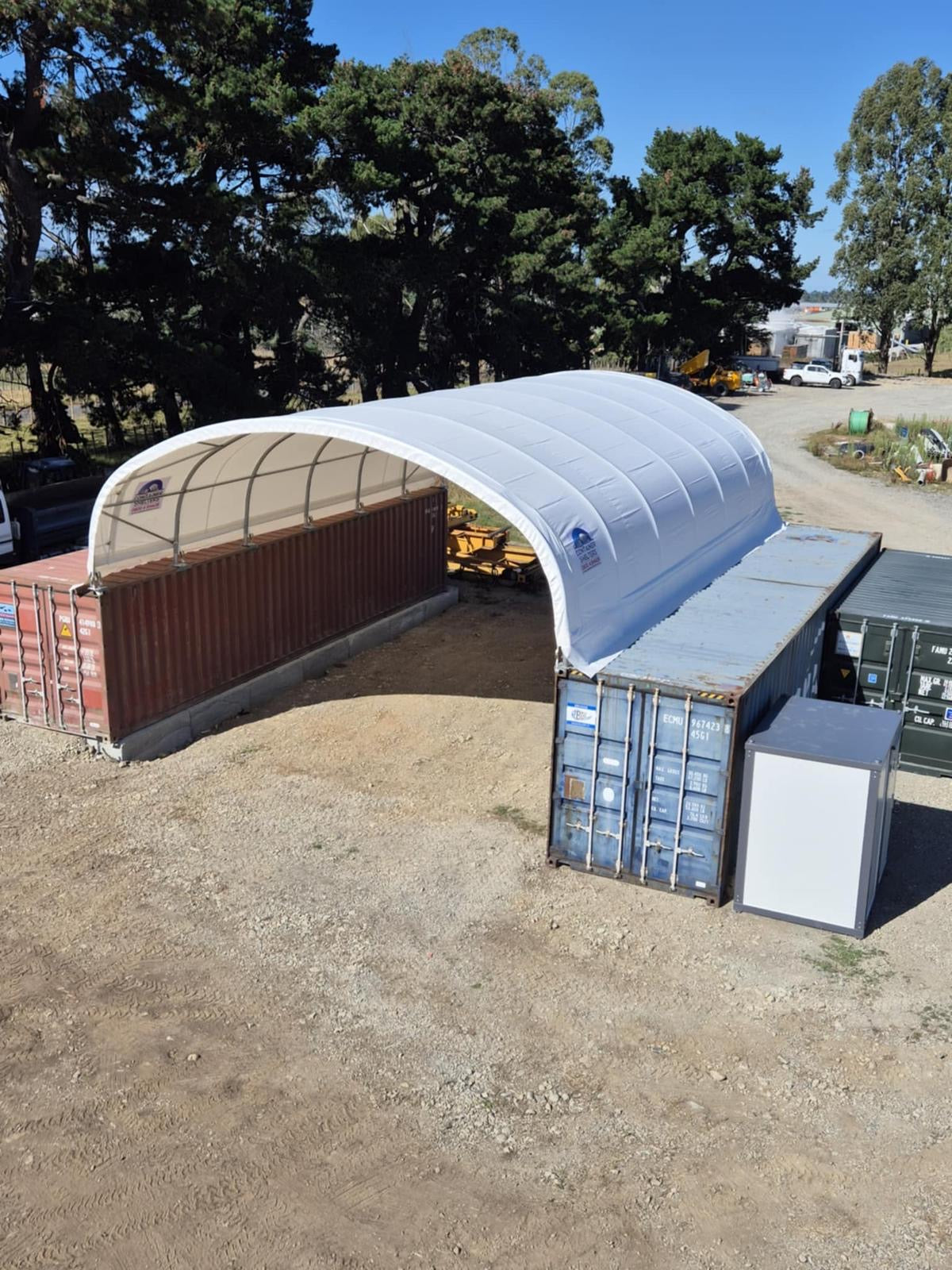 8m x 40ft container shelter with open ends on a Waikato farm