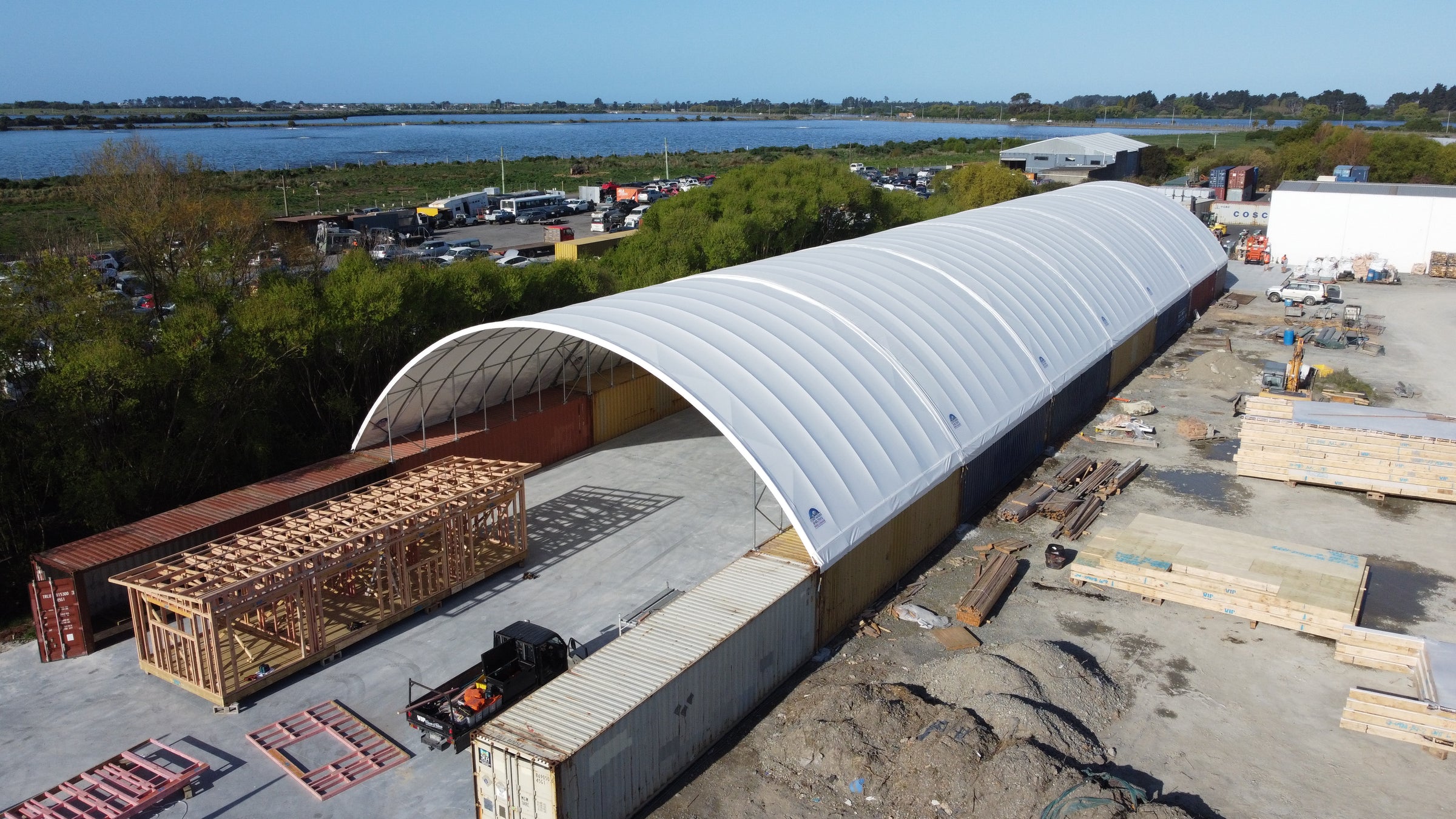 VIP Frame and Truss 103 metre Big Bertha container shelter in Christchurch