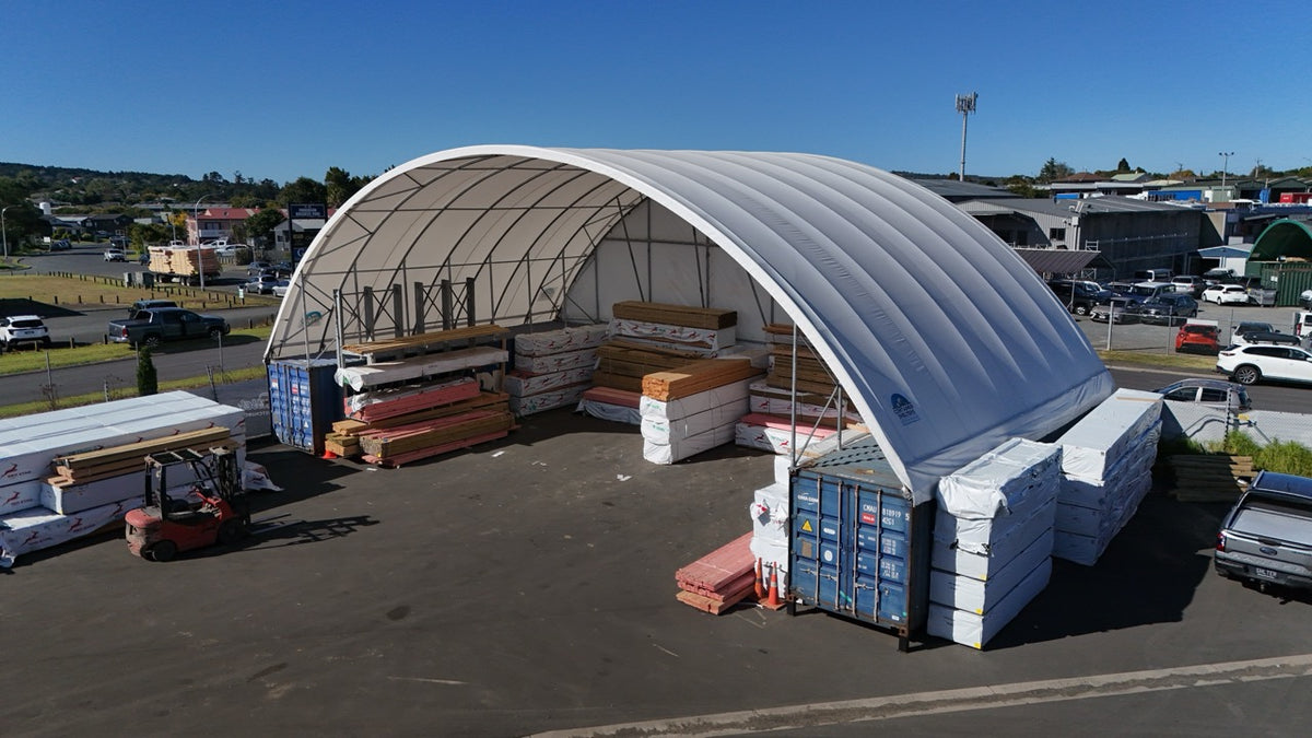Big Bertha container shelter over 40ft containers at VIP Auckland