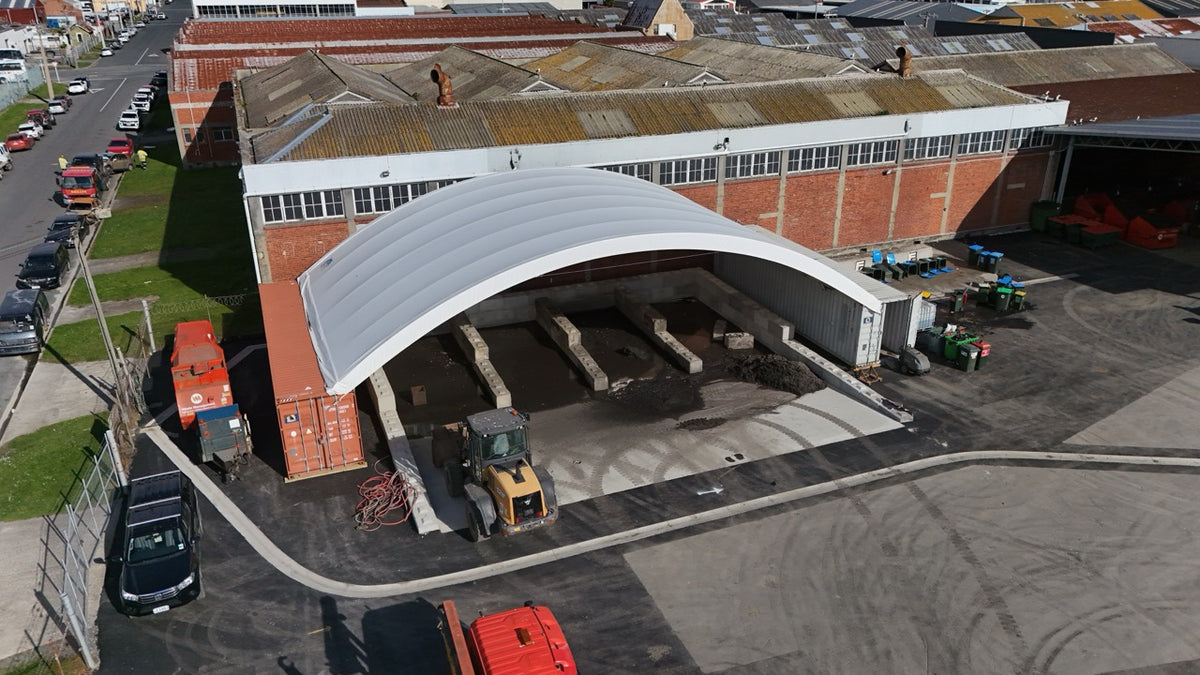 Wide-span truss container shelter at Port Otago, Dunedin