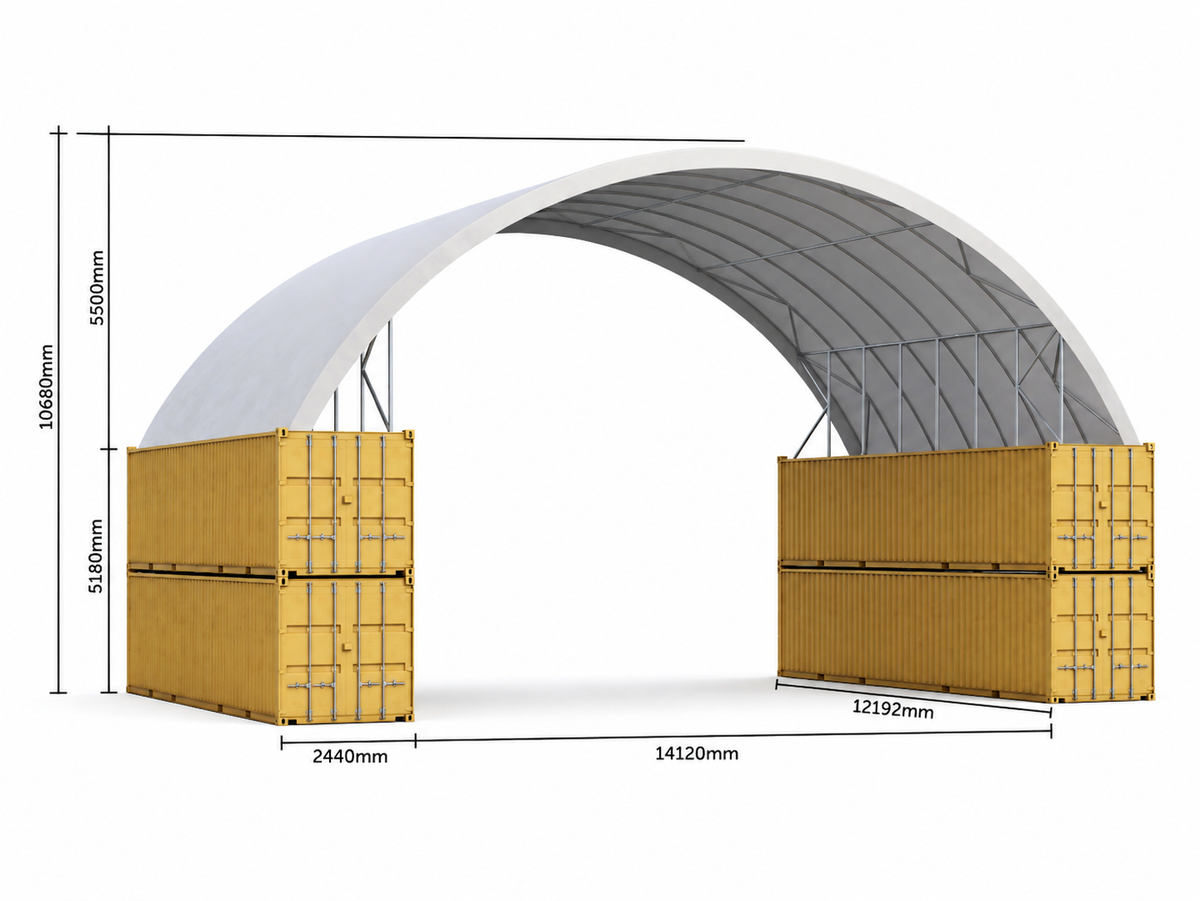 Lil' Bertha container shelter, double stacked containers