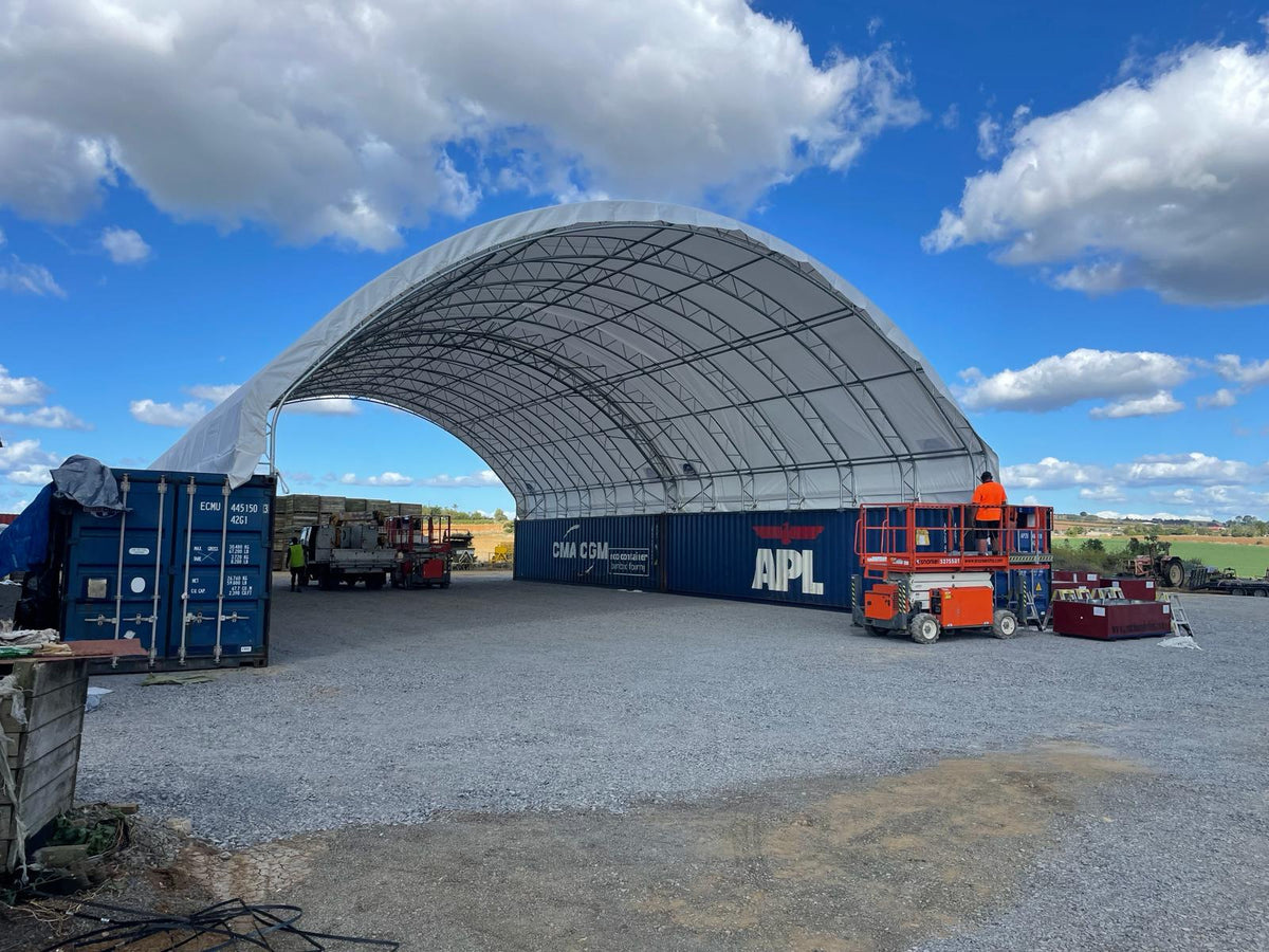 14m x 80ft composting shelter standing 7.9m high, Hauraki