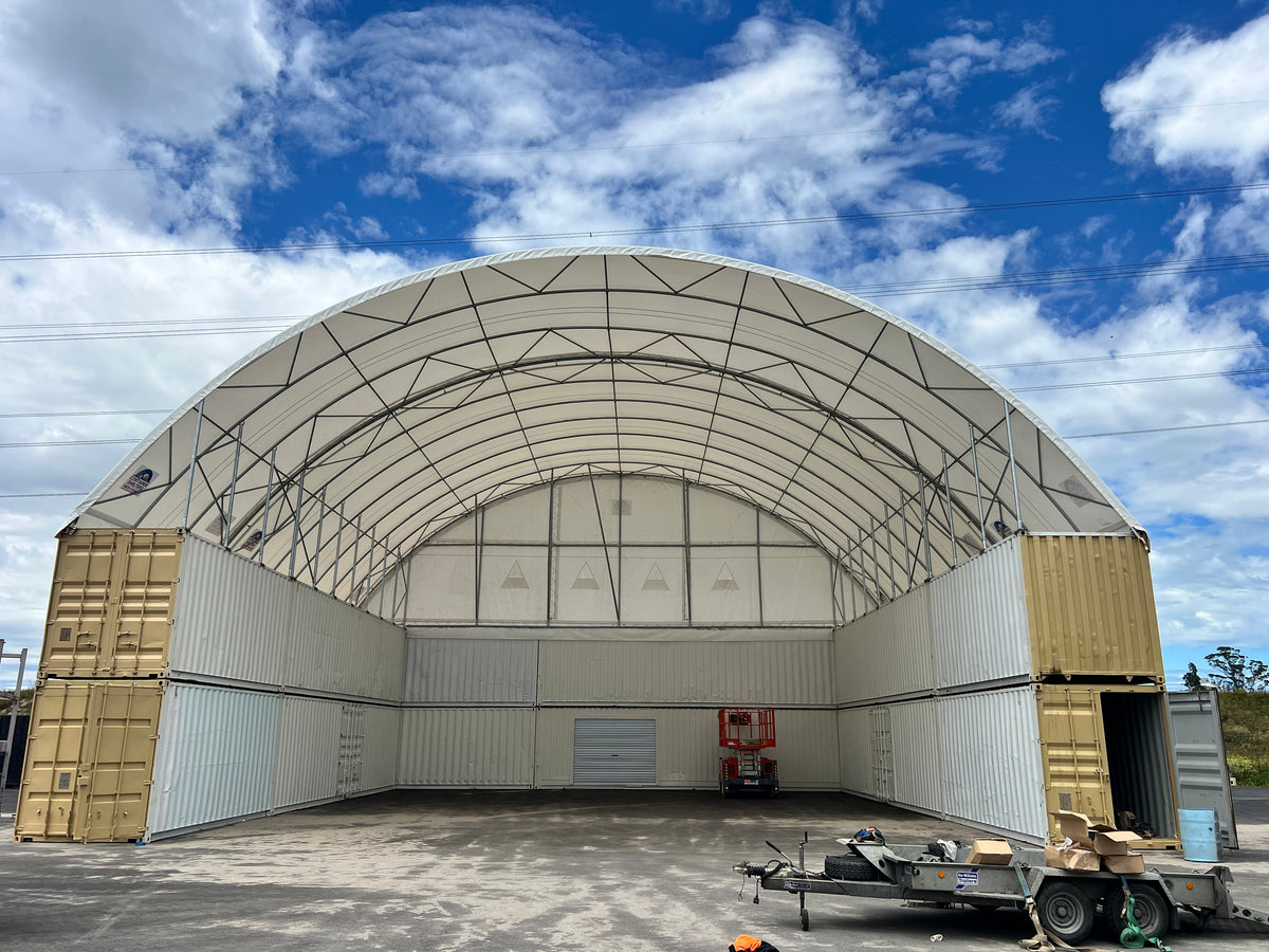 Double-stacked Big Bertha 60ft container shelter at ContainerCo Ruakura