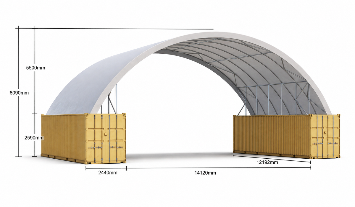 Lil' Bertha container shelter, single stacked containers