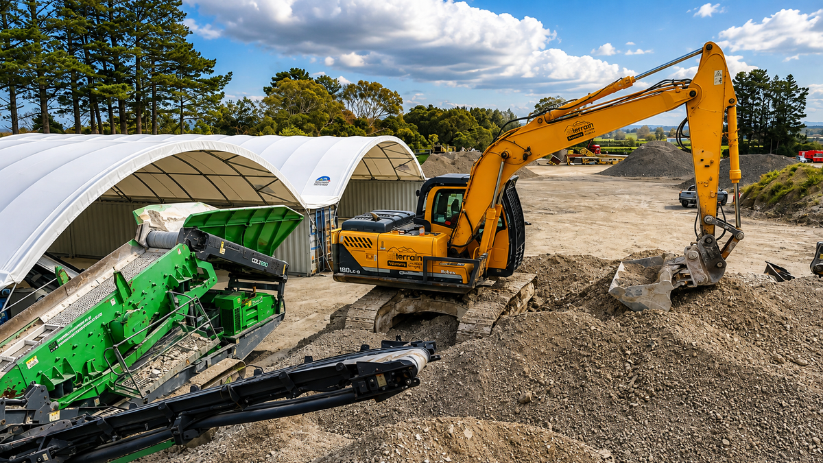 Loader working under a 12m container shelter