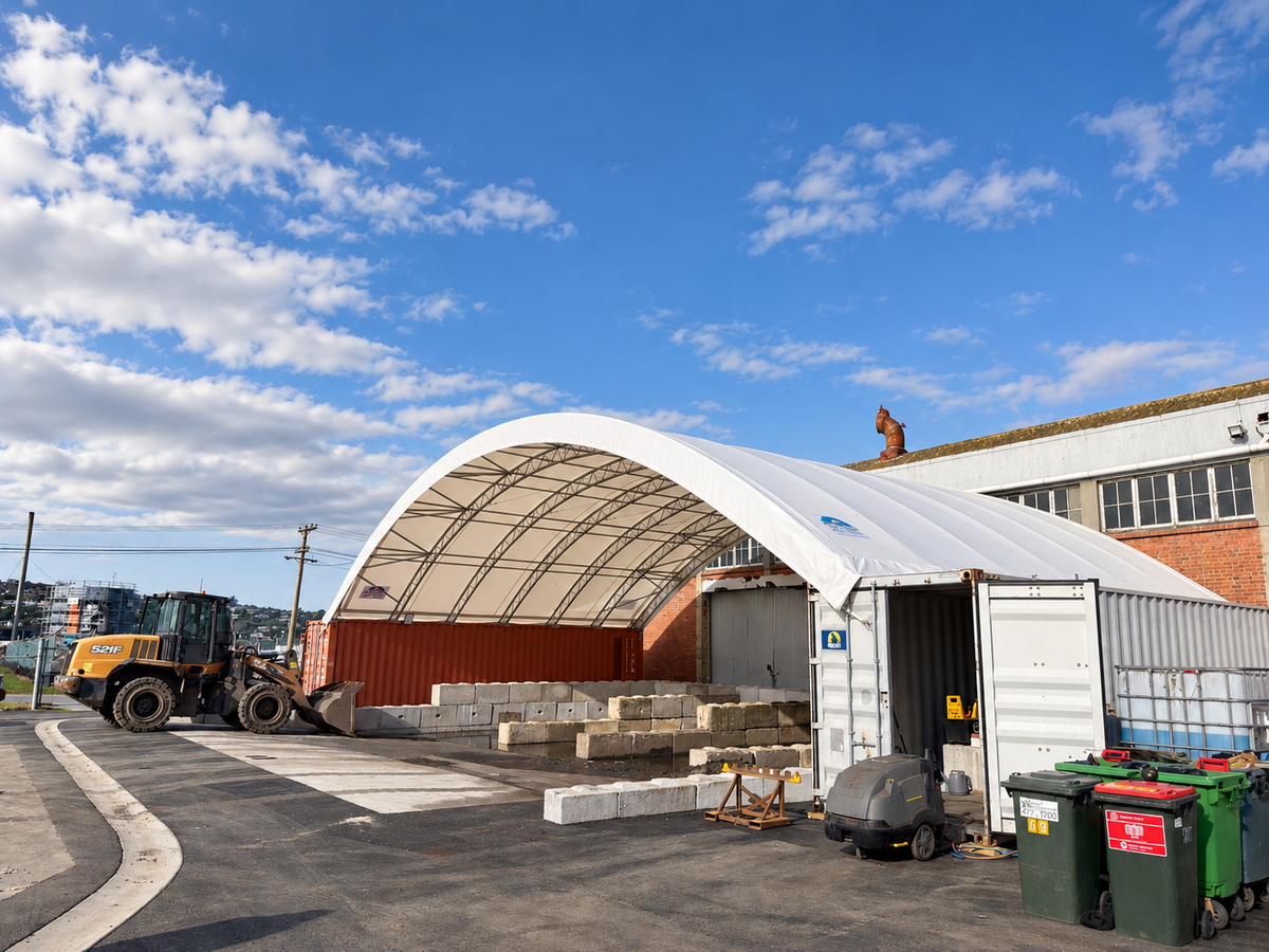 20m Truss container shelter at the WM New Zealand site on Port Otago, Dunedin