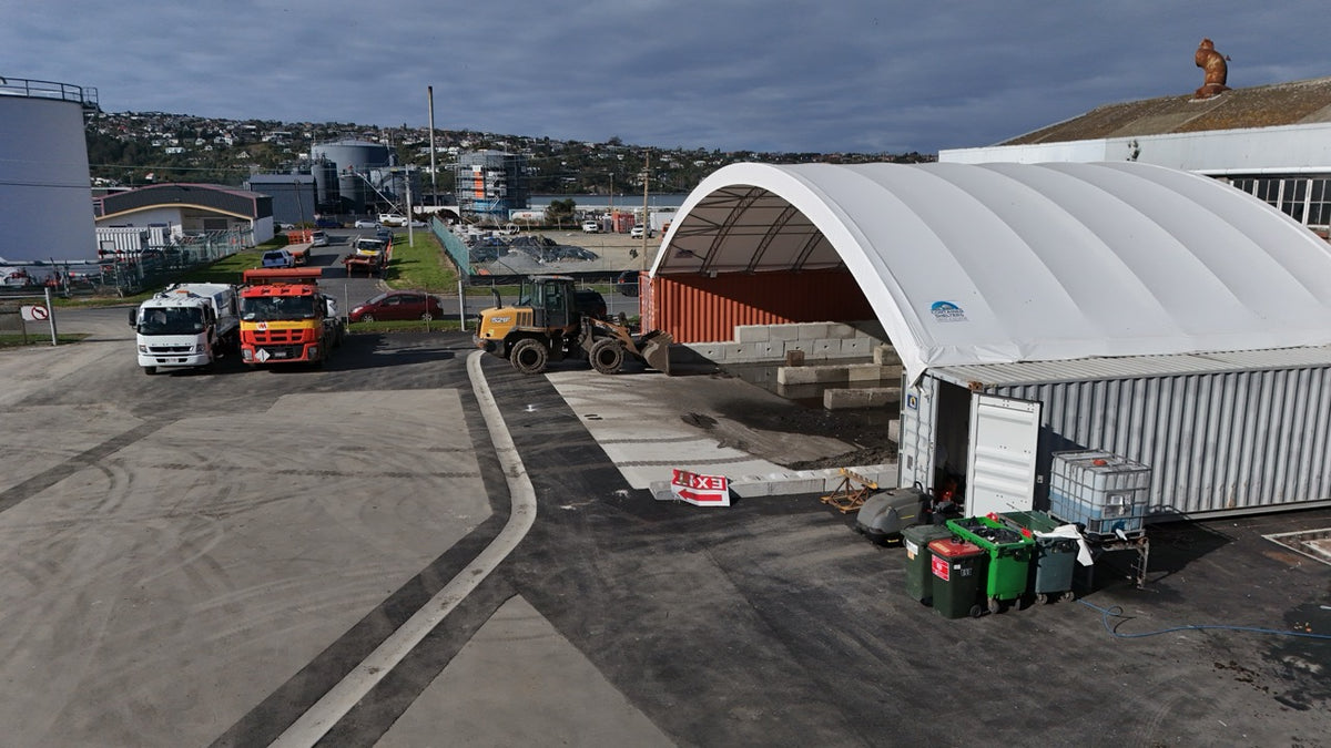 20m x 40ft truss shelter over waste handling at Dunedin Port